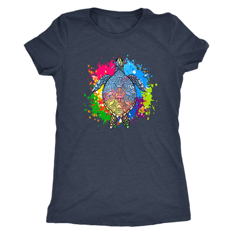 Image of Vibrant Color Splash Sea Turtle T-shirt Next Level Womens Triblend Vintage Navy S