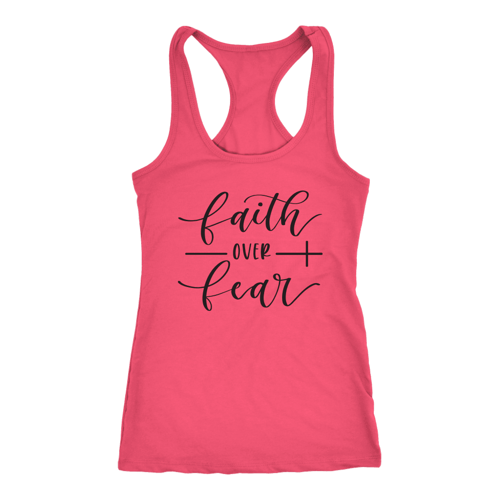 Faith Over Fear Womens Black Print T-shirt Next Level Racerback Tank Hot Pink XS
