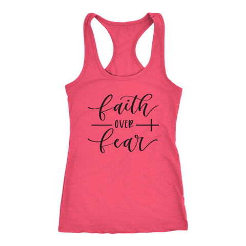 Image of Faith Over Fear Womens Black Print T-shirt Next Level Racerback Tank Hot Pink XS