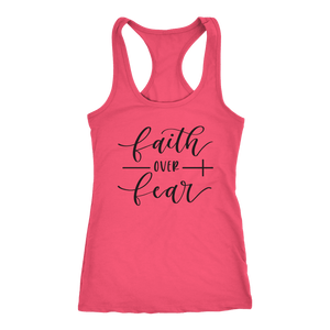 Faith Over Fear Womens Black Print T-shirt Next Level Racerback Tank Hot Pink XS