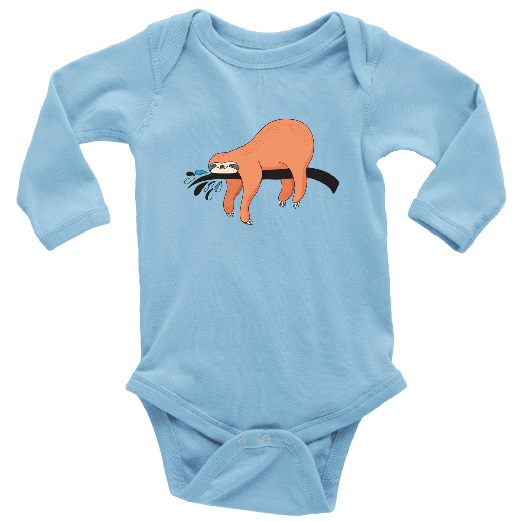 Sleepy Sloth Onsies T-shirt Long Sleeve Baby Bodysuit Light Blue NB