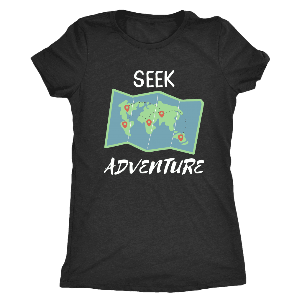 Seek Adventure World Travel T-shirt Next Level Womens Triblend Vintage Black S