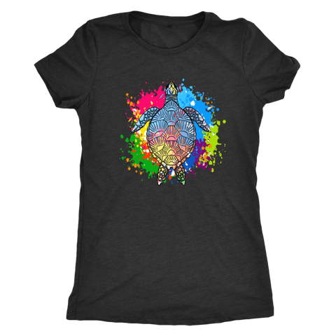 Image of Vibrant Color Splash Sea Turtle T-shirt Next Level Womens Triblend Vintage Black S