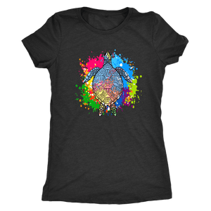 Vibrant Color Splash Sea Turtle T-shirt Next Level Womens Triblend Vintage Black S