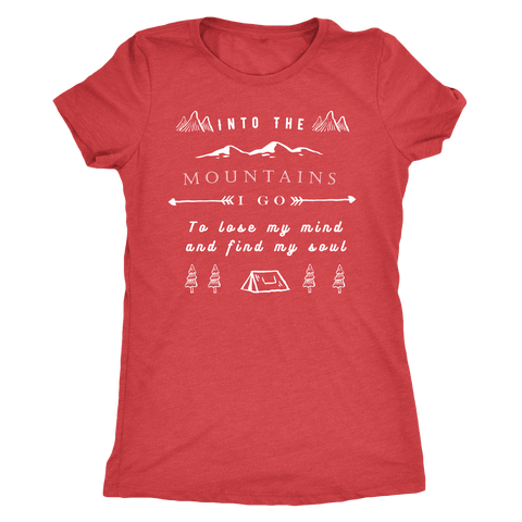 Image of Into the Mountains I Go T-shirt Next Level Womens Triblend Vintage Red S