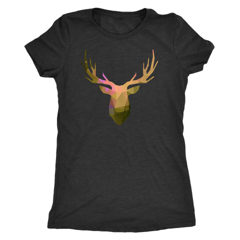 Image of Deer Polygonal 2 T-shirt Next Level Womens Triblend Vintage Black S