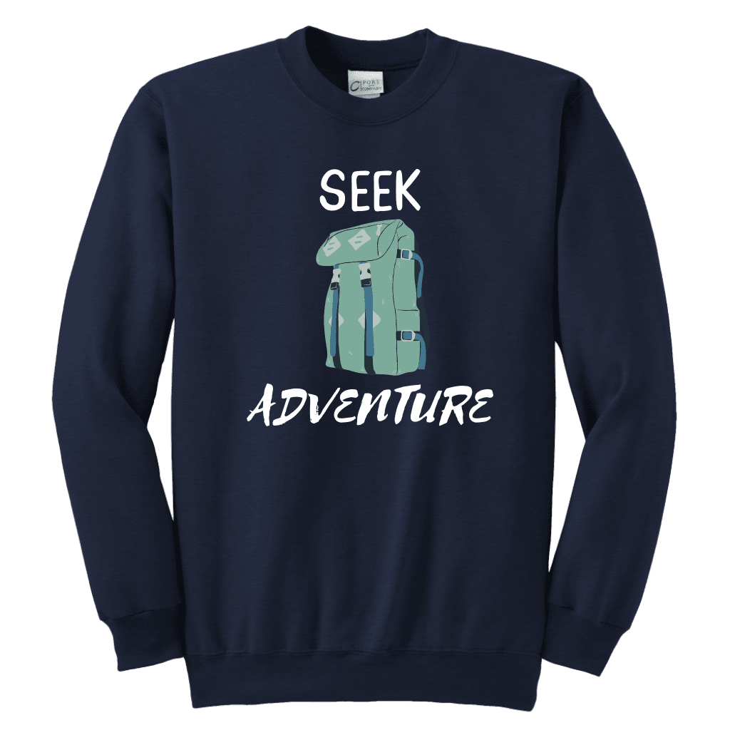 Seek Adventure with Backpack (Youth) T-shirt Youth Crewneck Sweatshirt Navy XS