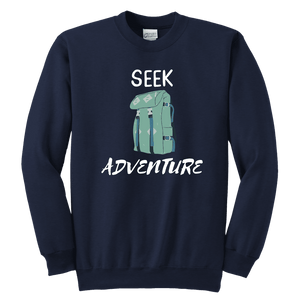 Seek Adventure with Backpack (Youth) T-shirt Youth Crewneck Sweatshirt Navy XS