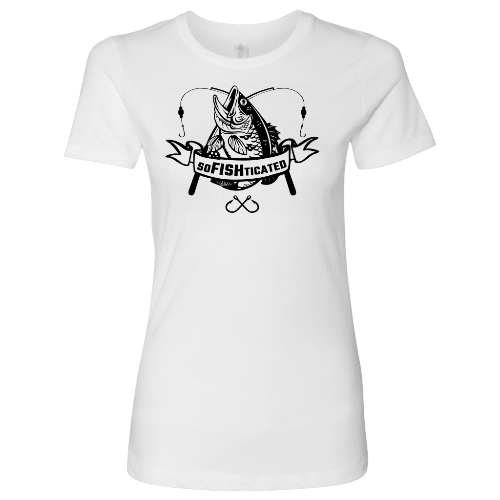 soFISHticated Womens Black Print T-shirt Next Level Womens Shirt White S