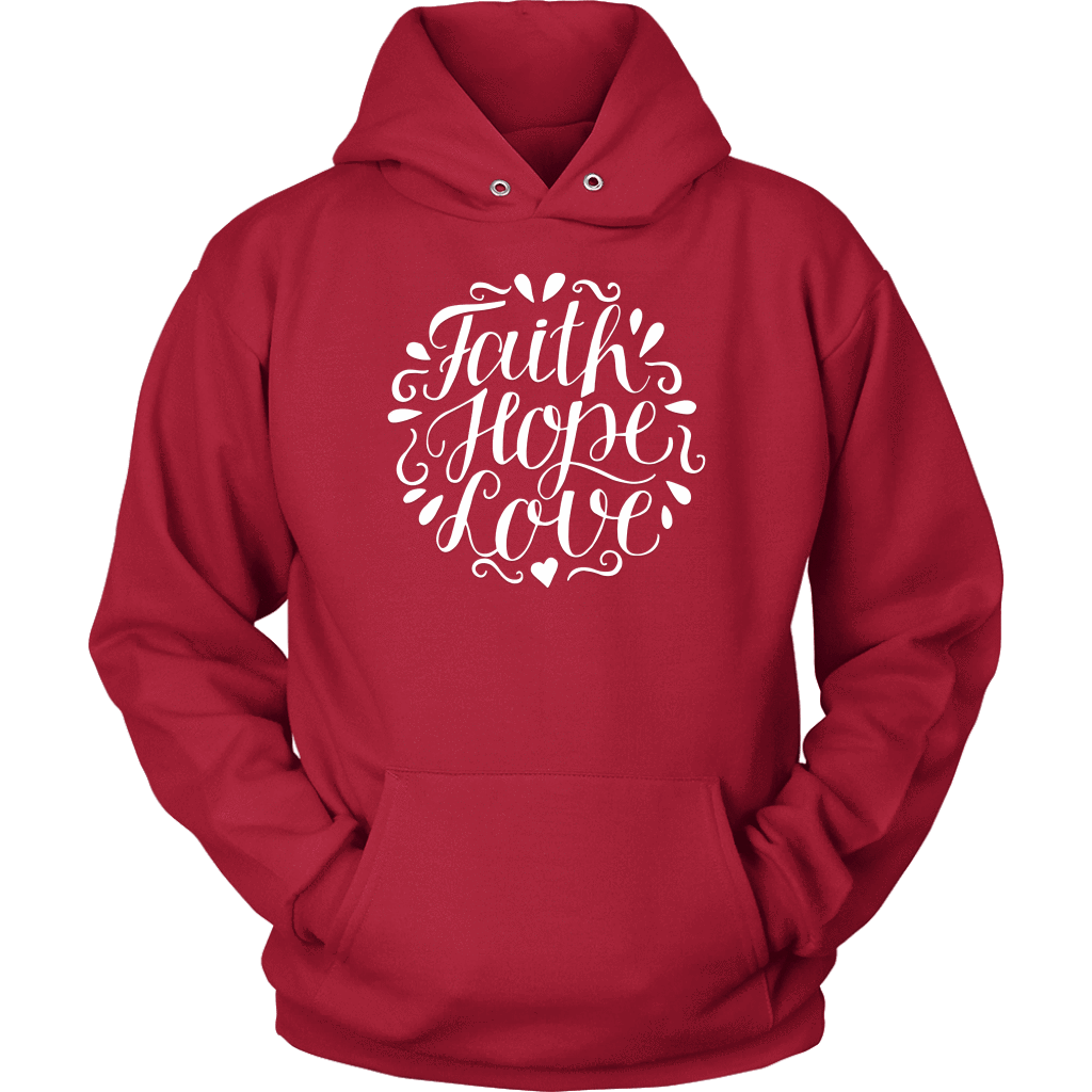 Faith Hope and Love, White Print T-shirt Unisex Hoodie Red S
