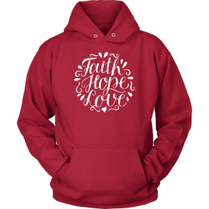 Faith Hope and Love, White Print T-shirt Unisex Hoodie Red S