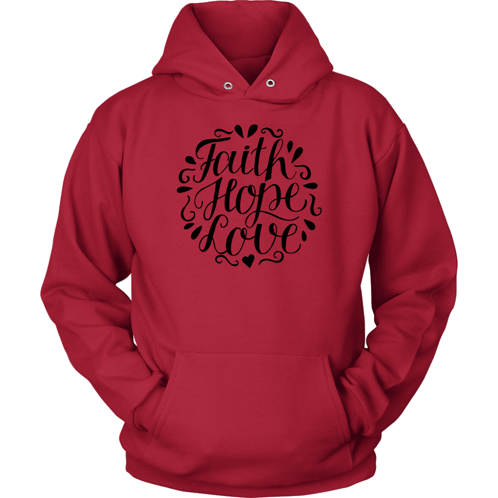 Faith Hope and Love, Black Print T-shirt Unisex Hoodie Red S
