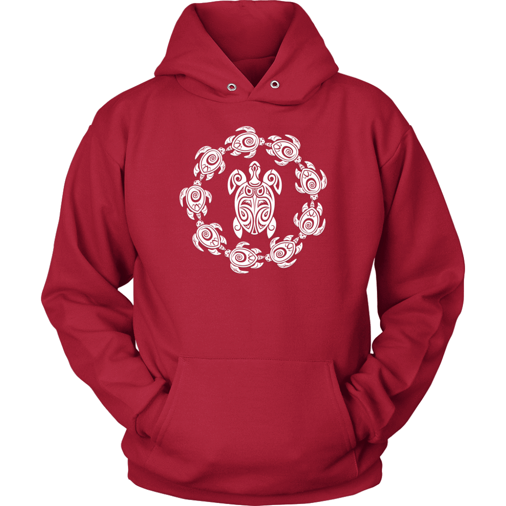 Fun Circle of Life Tribal Turtle Shirt, White Print T-shirt Unisex Hoodie Red S
