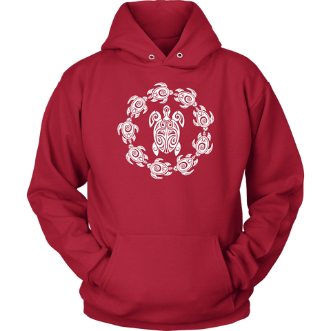 Image of Fun Circle of Life Tribal Turtle Shirt, White Print T-shirt Unisex Hoodie Red S