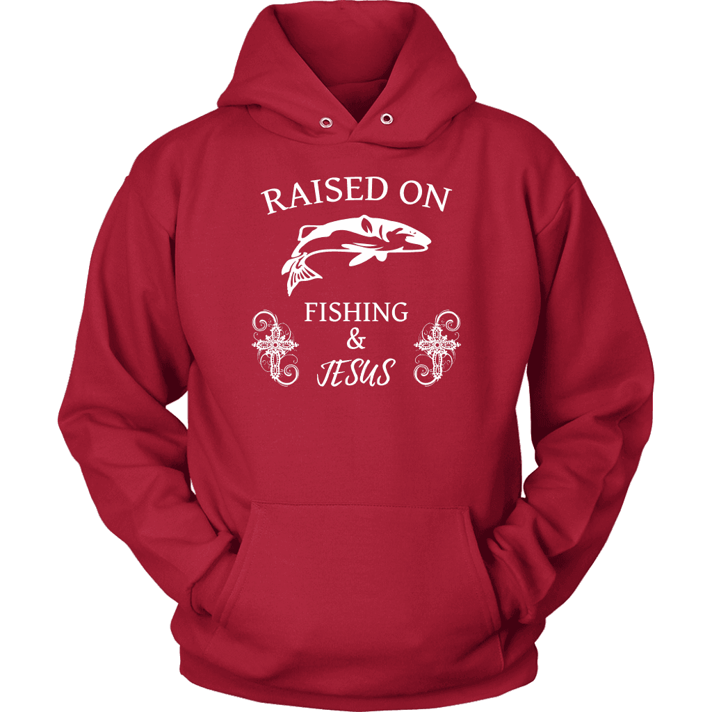 Fishing and Jesus, White T-shirt Unisex Hoodie Red S