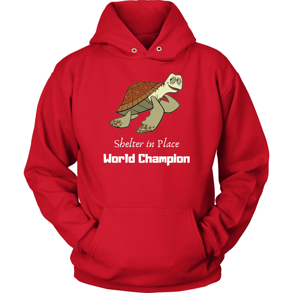 Shelter In Place World Champion, White Print Long Sleeve Hoodie T-shirt Unisex Hoodie Red S