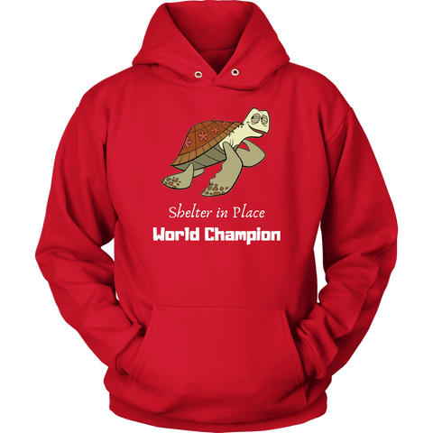 Image of Shelter In Place World Champion, White Print Long Sleeve Hoodie T-shirt Unisex Hoodie Red S