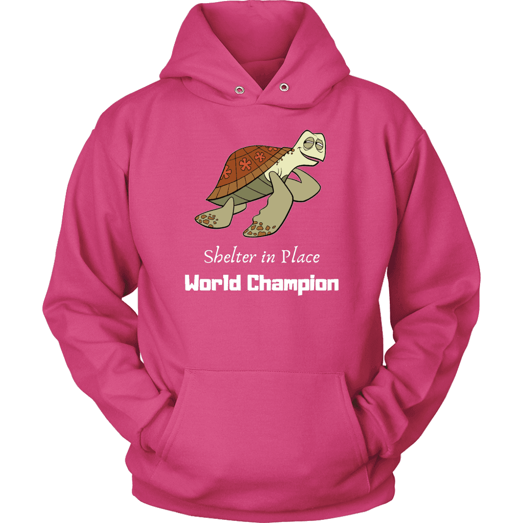Shelter In Place World Champion, White Print Long Sleeve Hoodie T-shirt Unisex Hoodie Sangria S