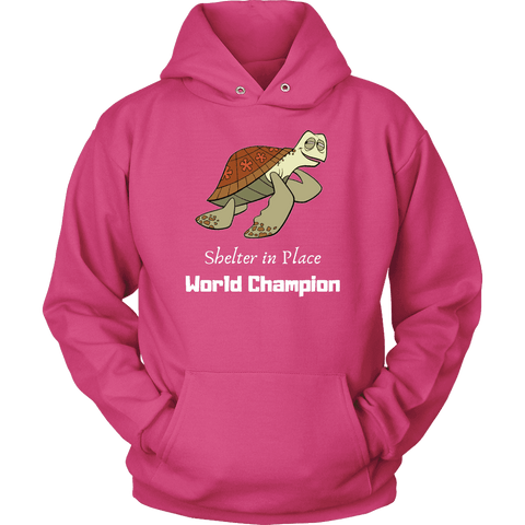 Image of Shelter In Place World Champion, White Print Long Sleeve Hoodie T-shirt Unisex Hoodie Sangria S