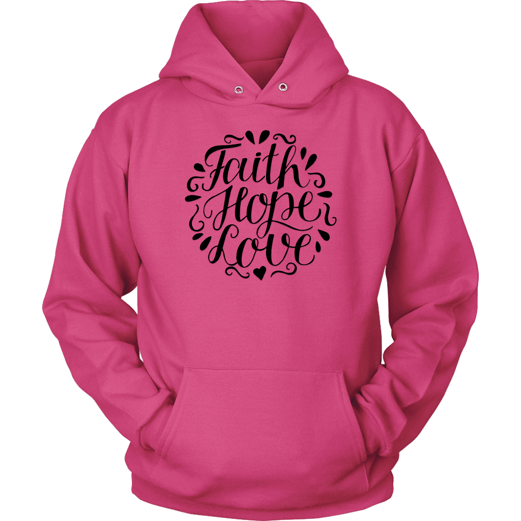 Faith Hope and Love, Black Print T-shirt Unisex Hoodie Sangria S