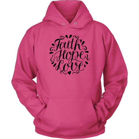 Image of Faith Hope and Love, Black Print T-shirt Unisex Hoodie Sangria S
