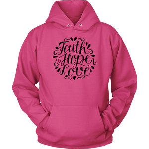 Faith Hope and Love, Black Print T-shirt Unisex Hoodie Sangria S
