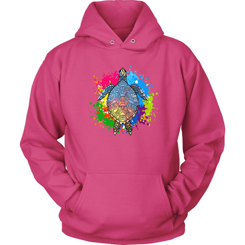 Image of Vibrant Color Splash Sea Turtle T-shirt Unisex Hoodie Sangria S