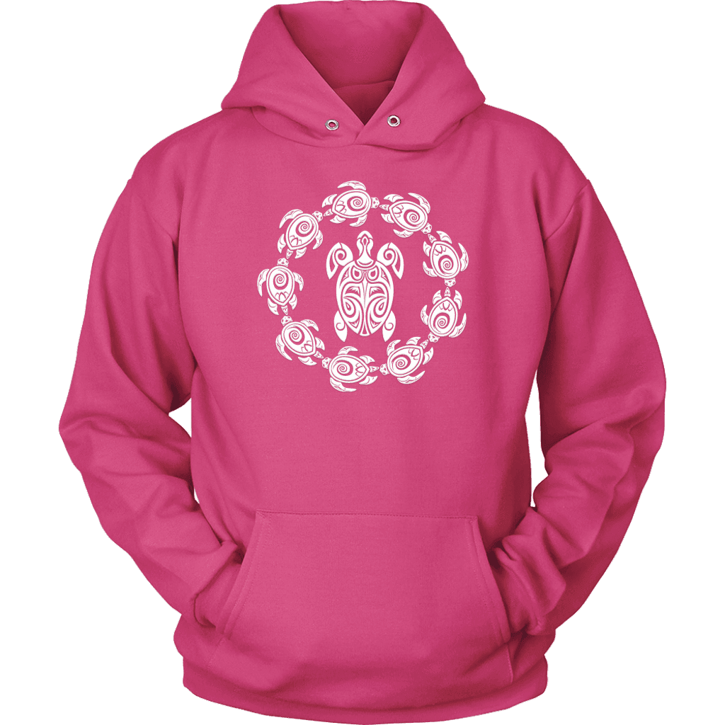Fun Circle of Life Tribal Turtle Shirt, White Print T-shirt Unisex Hoodie Sangria S