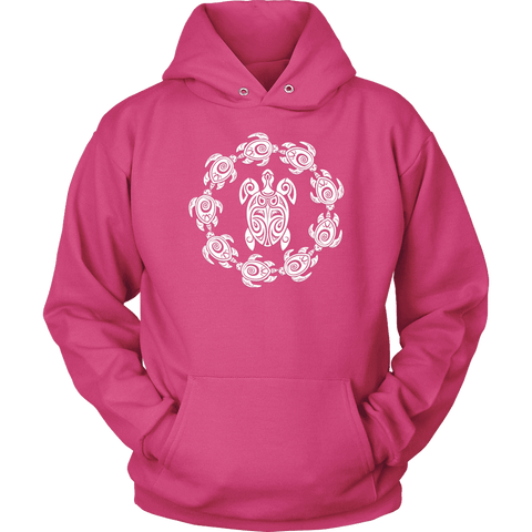 Image of Fun Circle of Life Tribal Turtle Shirt, White Print T-shirt Unisex Hoodie Sangria S