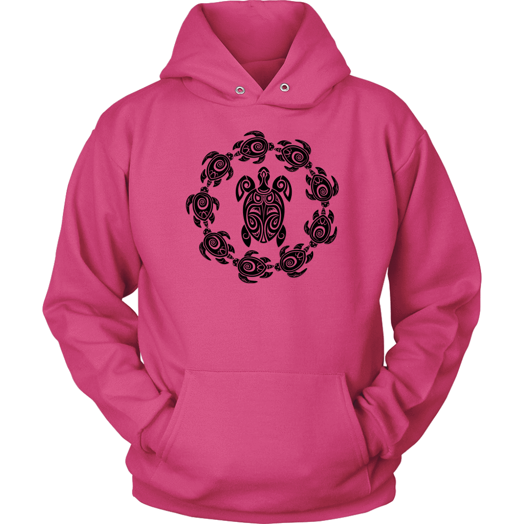 Fun Circle of Life Tribal Turtle Shirt, Black Print T-shirt Unisex Hoodie Sangria S