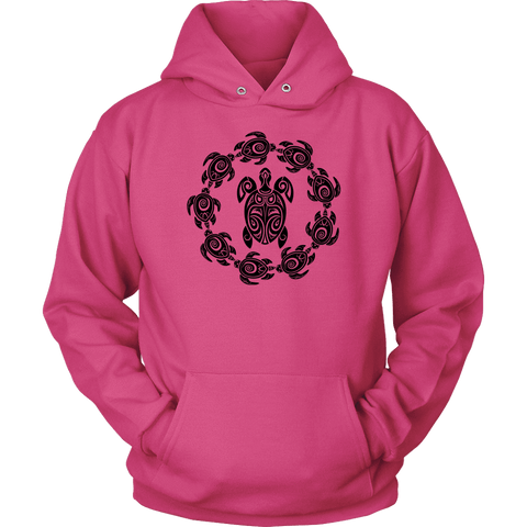 Image of Fun Circle of Life Tribal Turtle Shirt, Black Print T-shirt Unisex Hoodie Sangria S