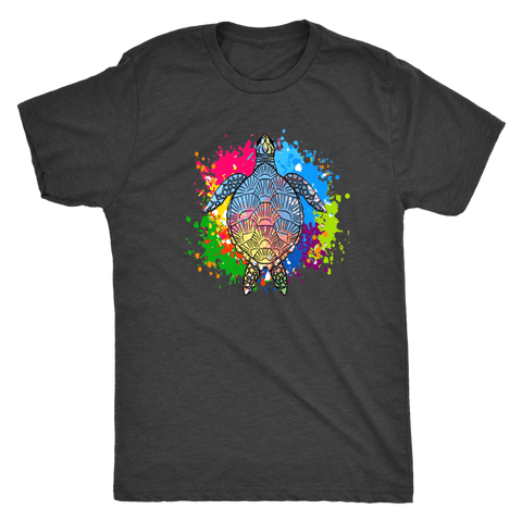 Image of Vibrant Color Splash Sea Turtle T-shirt Next Level Mens Triblend Vintage Black S