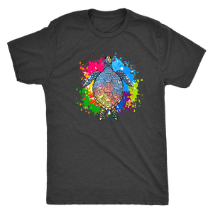 Vibrant Color Splash Sea Turtle T-shirt Next Level Mens Triblend Vintage Black S