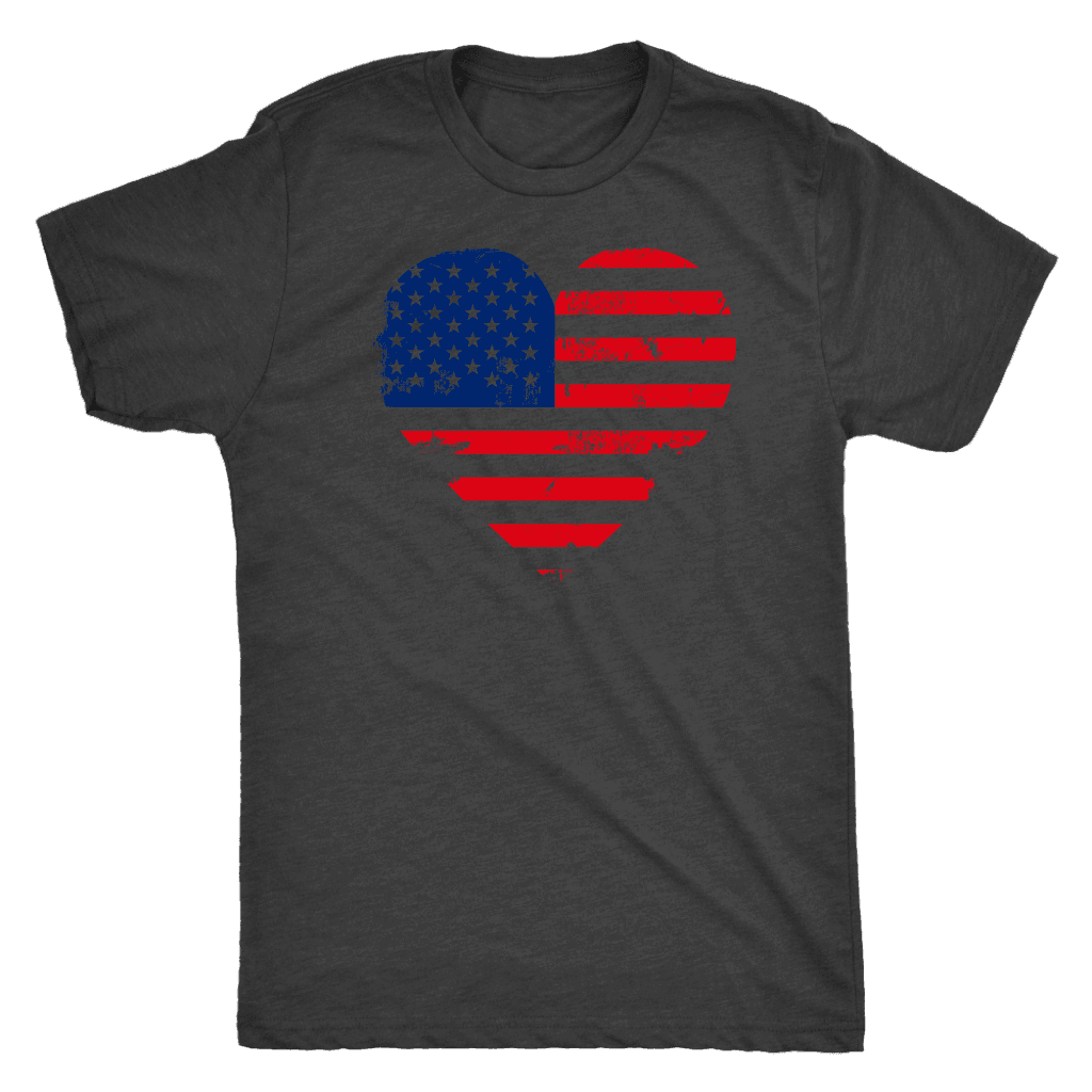 Love America Men's Shirts, White T-shirt Next Level Mens Triblend Vintage Black S