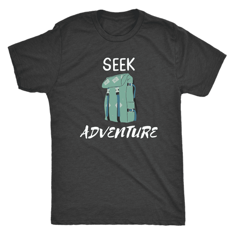 Image of Seek Adventure with Backpack (Mens) T-shirt Next Level Mens Triblend Vintage Black S
