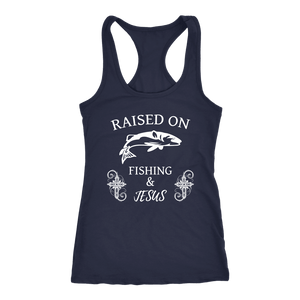 Fishing and Jesus, White T-shirt Next Level Racerback Tank Navy XS