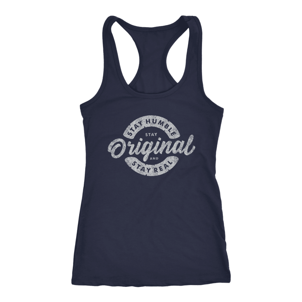 Stay Real, Stay Original Womens T-shirt Next Level Racerback Tank Navy XS