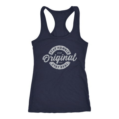 Image of Stay Real, Stay Original Womens T-shirt Next Level Racerback Tank Navy XS