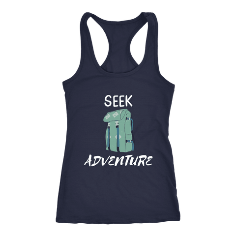 Image of Seek Adventure with Backpack (Womens) T-shirt Next Level Racerback Tank Navy XS