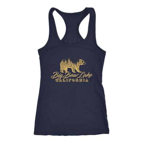 Image of Big Bear Lake California V.2, Womens, Gold T-shirt Next Level Racerback Tank Navy XS