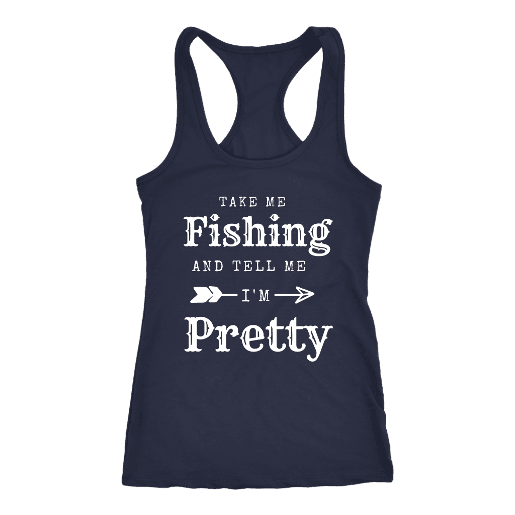 Take Me Fishing T-shirt Next Level Racerback Tank Navy XS
