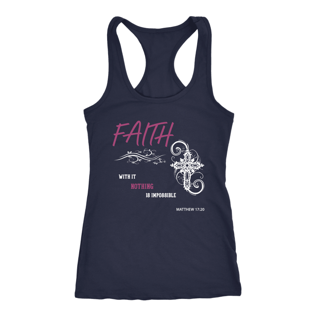 Faith, Matthew 17:20 T-shirt Next Level Racerback Tank Navy XS