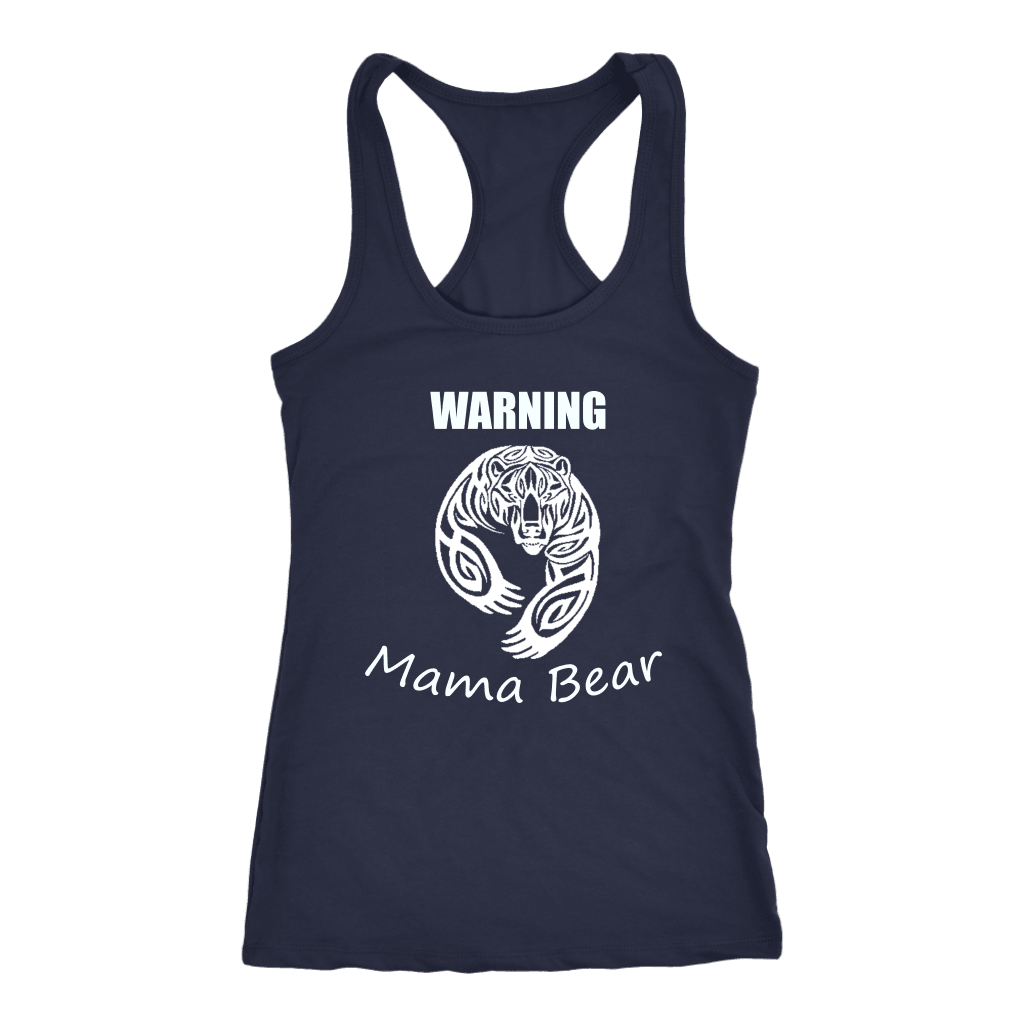 WARNING Mama Bear Celtic T-shirt Next Level Racerback Tank Navy XS