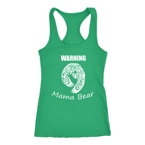Image of WARNING Mama Bear Celtic T-shirt Next Level Racerback Tank Kelly XS