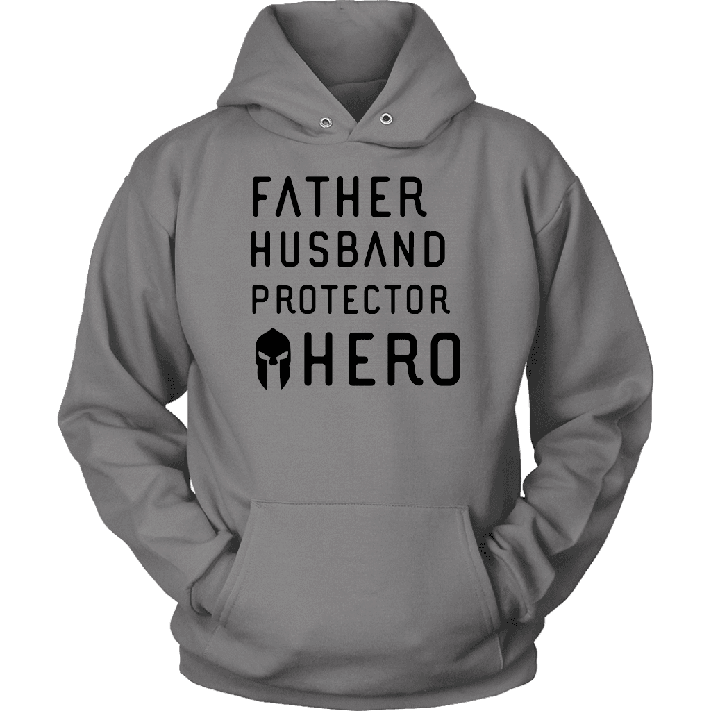 Father Husband Protector Hero Spartan Black T-shirt Unisex Hoodie Grey S