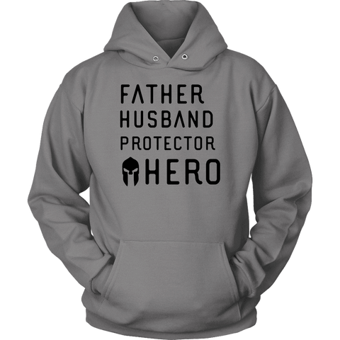 Image of Father Husband Protector Hero Spartan Black T-shirt Unisex Hoodie Grey S