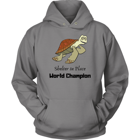 Image of Shelter In Place World Champion, Black Print T-shirt Unisex Hoodie Grey S