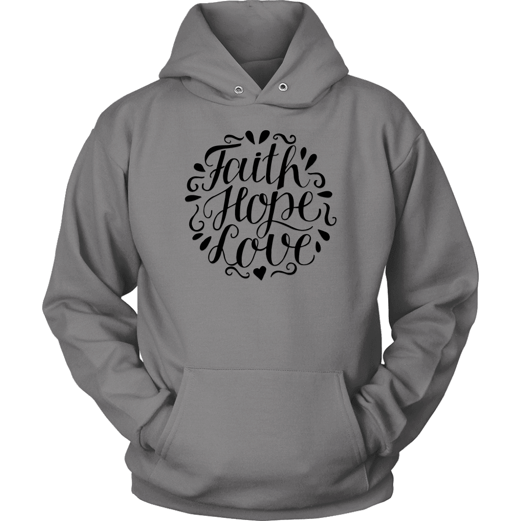 Faith Hope and Love, Black Print T-shirt Unisex Hoodie Grey S