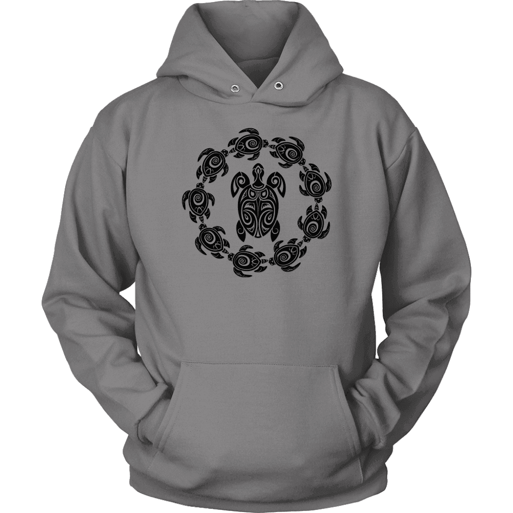 Fun Circle of Life Tribal Turtle Shirt, Black Print T-shirt Unisex Hoodie Grey S