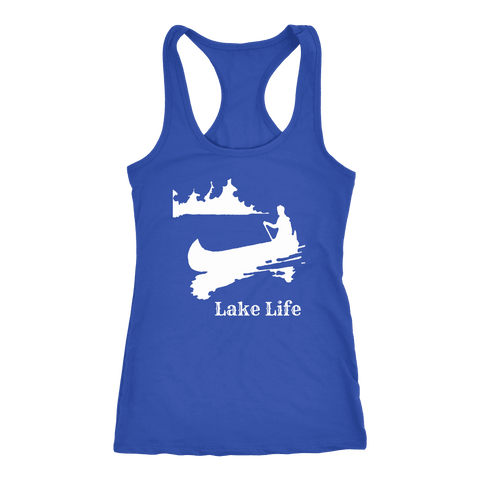 Image of Lake Life, Person in Canoe on the Lake T-shirt Next Level Racerback Tank Royal XS